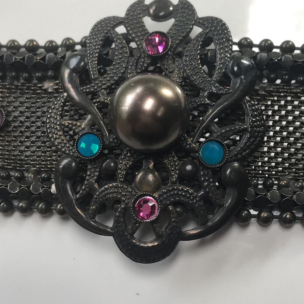 Dimitriadis Mesh Bracelet - Black Gold Undertones - Boho Goth - Color Rhinestone